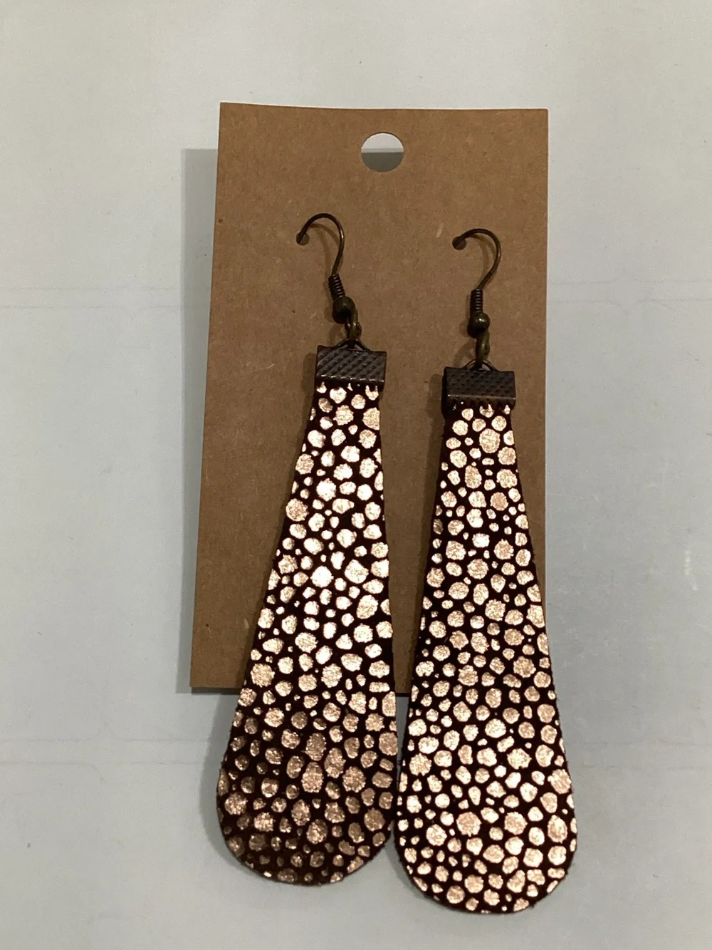 Leather Teardrop Dangle Earrings in Rose Gold